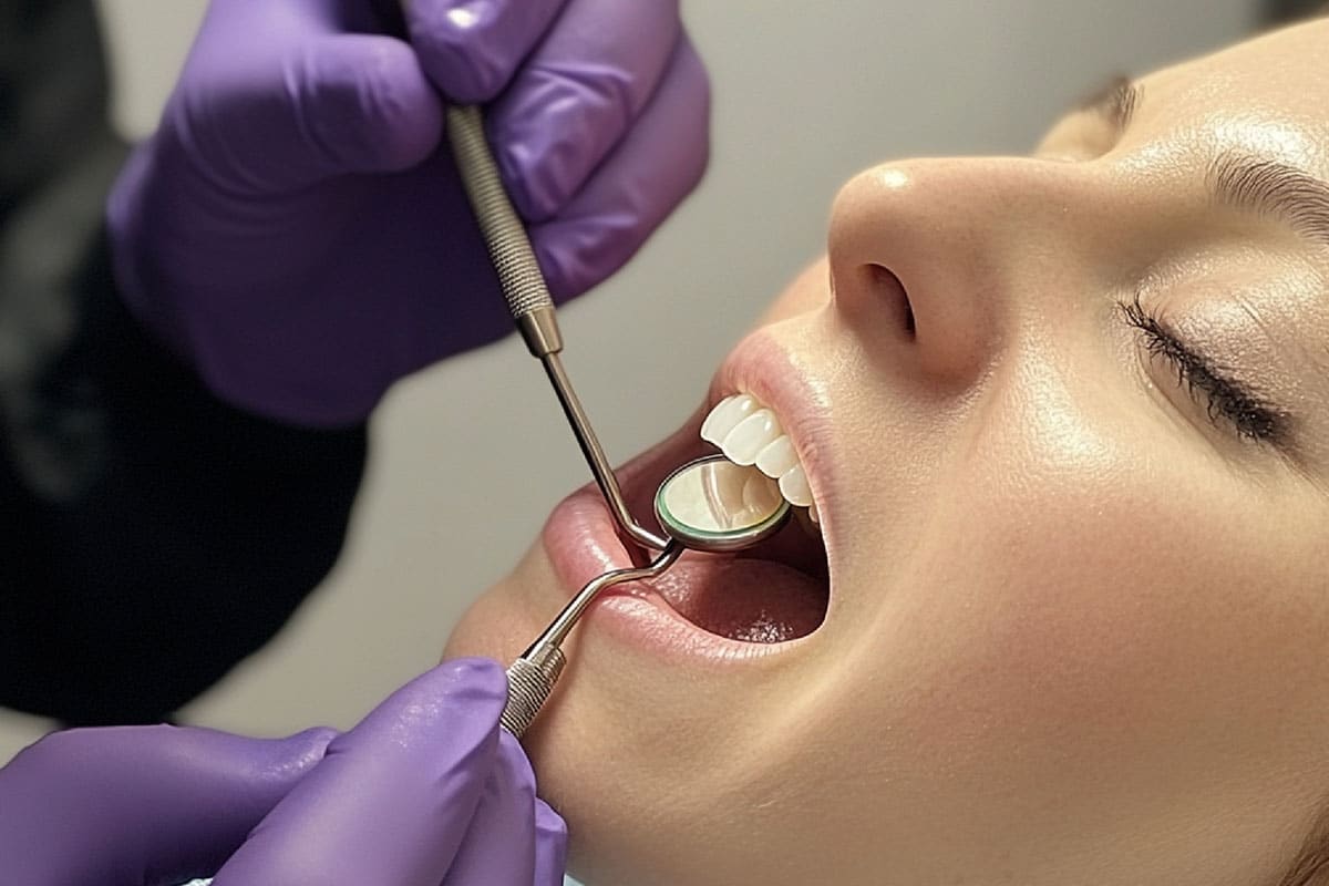 A person with their mouth open at a dental appointment while a dentist - Best Dental Hygiene Care in North Oakville - Best Dental Hygiene Care Services and Emergency Dentist Services in North Oakville